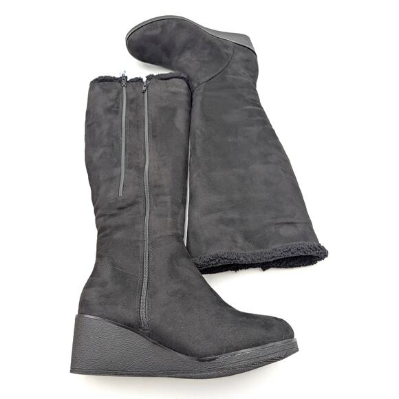 Aerosoles Binocular Shearling Tall Wedge Boots Black Suede Size US9.5 EU40 - Picture 11 of 14